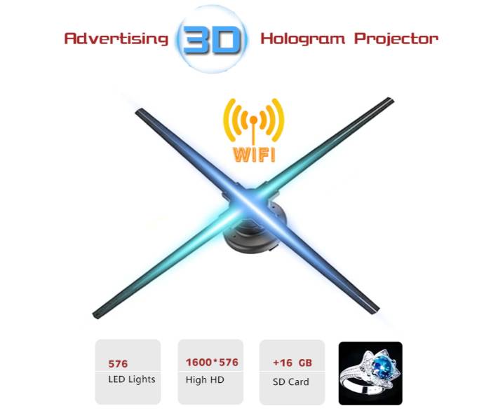 Leoie 85-265V 42cm/16.54 Wifi 320 LEDs 3D Holographic Projector Hologram Player LED Display Fan Advertising Light APP Control British regulations