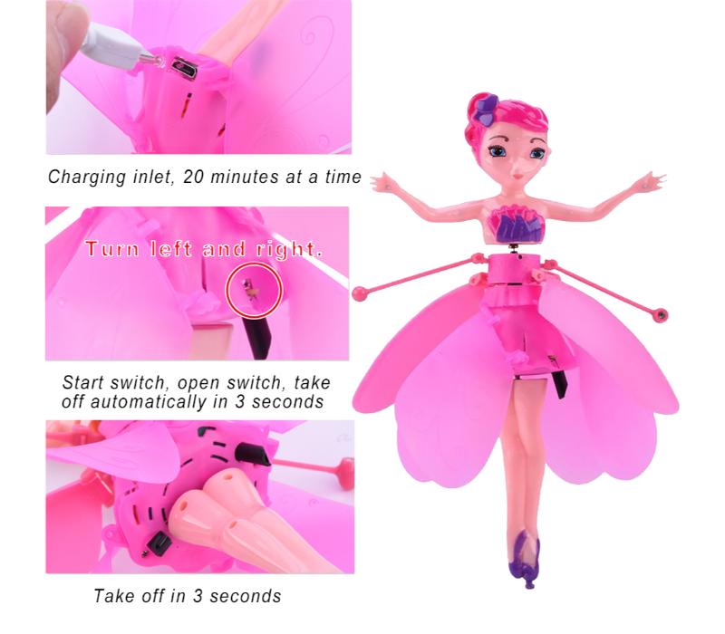 Anda Flying Fairy Doll Girl 6 Years Old Infrared Sensor Control Remote Control Helicopter Child Toy Teen Toy Ballet Girl Flying Princess Doll（Flying Fairy ） 