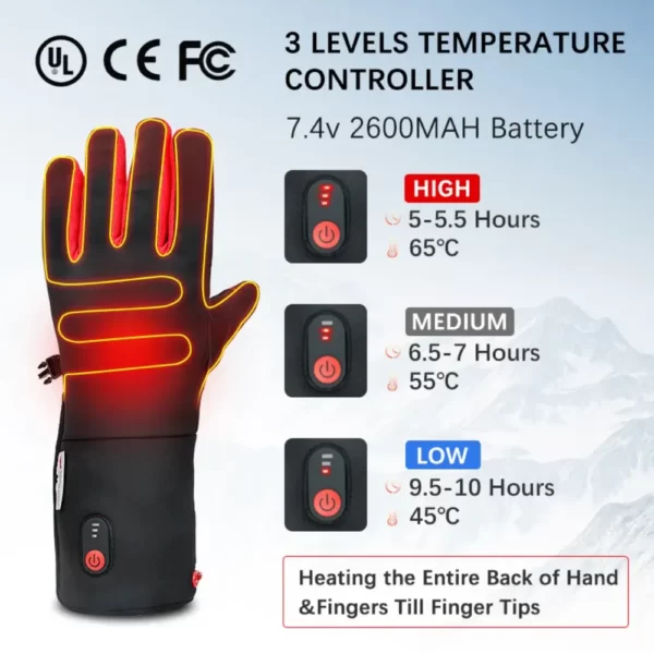 heated ski gloves with adjustable temperature level