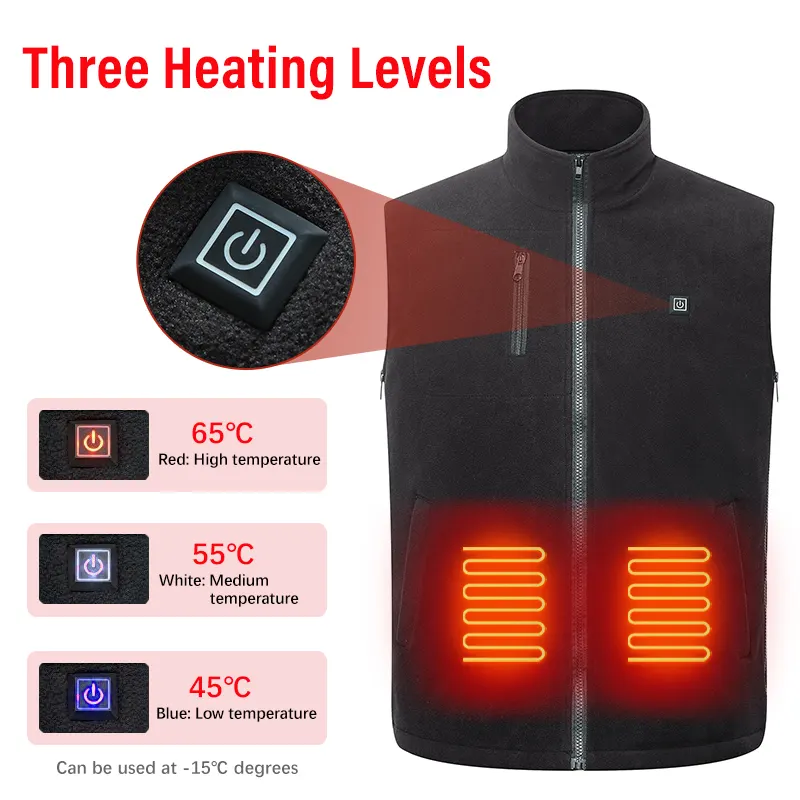 heated fleece vest with adjustable heating level