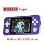 purple portable game console with PS1 and N64 games