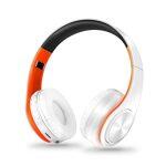 white and orange wireless earphones with crystal sound